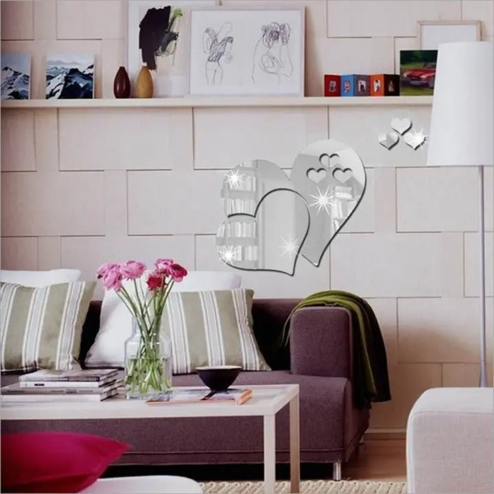 3D Heart-shaped Acrylic Wall Stickers Self-adhesive Mirror Stickers Decal Wall Arts