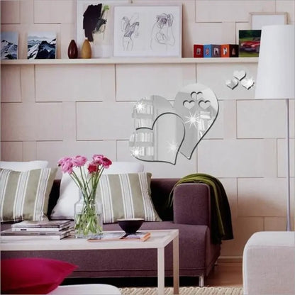 3D Heart-shaped Acrylic Wall Stickers Self-adhesive Mirror Stickers Decal Wall Arts