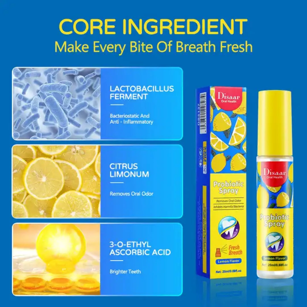 Probiotic Spray Fresh Breath Lemon Flavor Remove Oral Odor Bad Breath Mouth Portable Freshener - Disaar