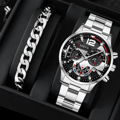 2Pcs/Set Fashion Watch Bracelet Set Men Watches Men's Watches Quartz Business Watches Male Wrist Watch Men Bracelet Jewelry