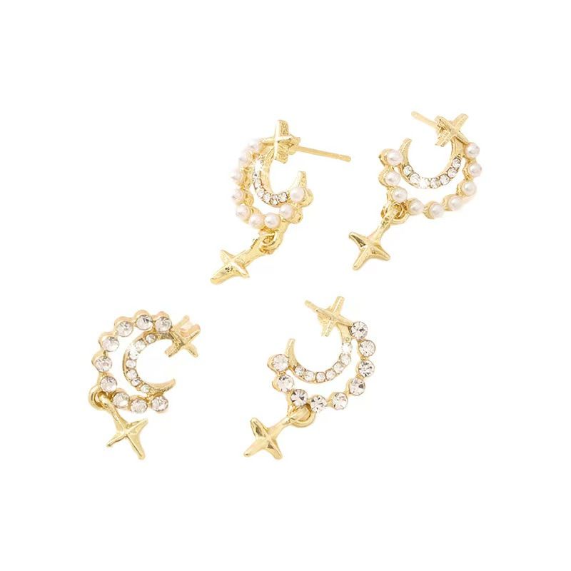 Titanium alloy earrings, moon star cross perforated accessories, retro light luxury high-end exquisite women's earrings
