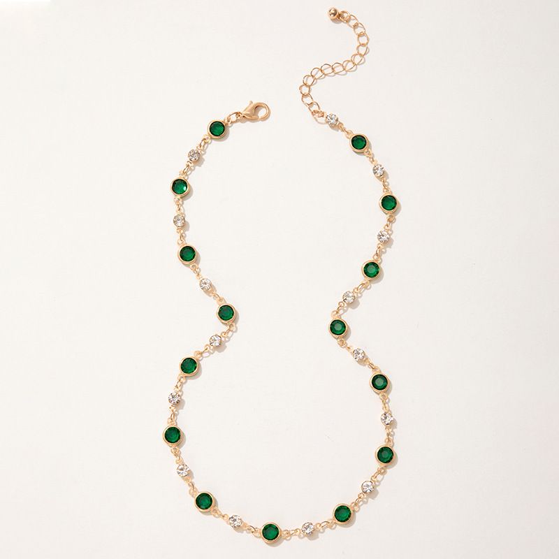 ZHJH Chain Women's Necklace Inlaid With Diamonds Bohemian Green Crystal Necklace Emerald Necklace Exquisite Satellite Necklace Gorgeous Wedding Jewelry Women's Gift Wedding Accessories Dress