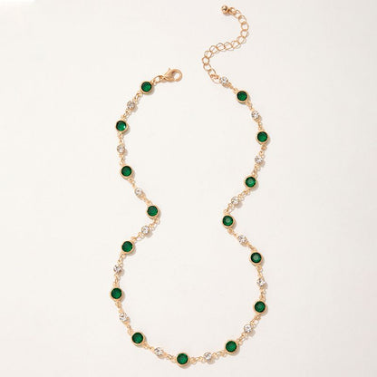 ZHJH Chain Women's Necklace Inlaid With Diamonds Bohemian Green Crystal Necklace Emerald Necklace Exquisite Satellite Necklace Gorgeous Wedding Jewelry Women's Gift Wedding Accessories Dress