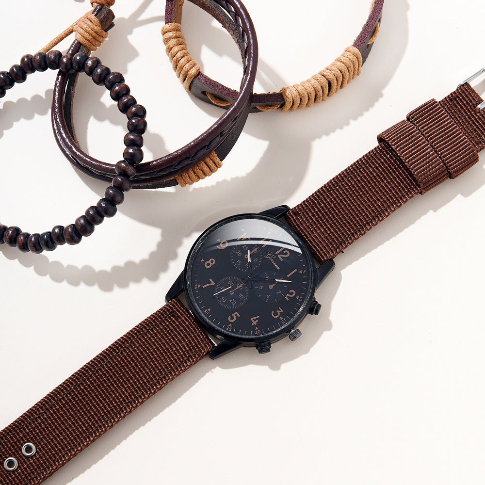 4 Pcs/ Set Men Watches Luxury Fashion Design Leather Watch Luxury Bracelet Set Fashion Business Casul Brown Leather Quartz Wrist Watches For Men Gift Set high quility best price on sale
