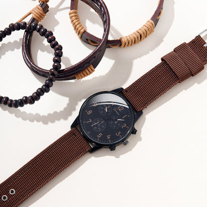 4 Pcs/ Set Men Watches Luxury Fashion Design Leather Watch Luxury Bracelet Set Fashion Business Casul Brown Leather Quartz Wrist Watches For Men Gift Set high quility best price on sale