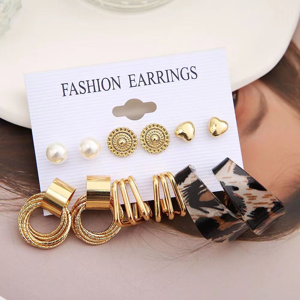 6 Pieces Earrings Sets New Vintage Earrings Creative Personality Leopard Print Earrings Love Butterfly Earrings Jewelry Set Gifts