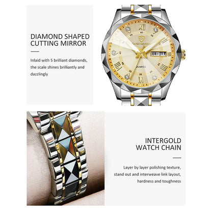Couple Quartz Watch High Quality Waterproof Double Calendar Rhombus Mirror Watch Luxury Brand Men Women Couple Watche