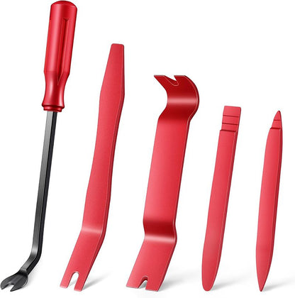 Auto Trim Removal Tool Kit - 5-Piece No Scratch Pry Tool Set for Car Panel and Dashboard Removal - Includes Door Panel Tools, Push Rivets, Car Clips - Essential for Interior Trim Work