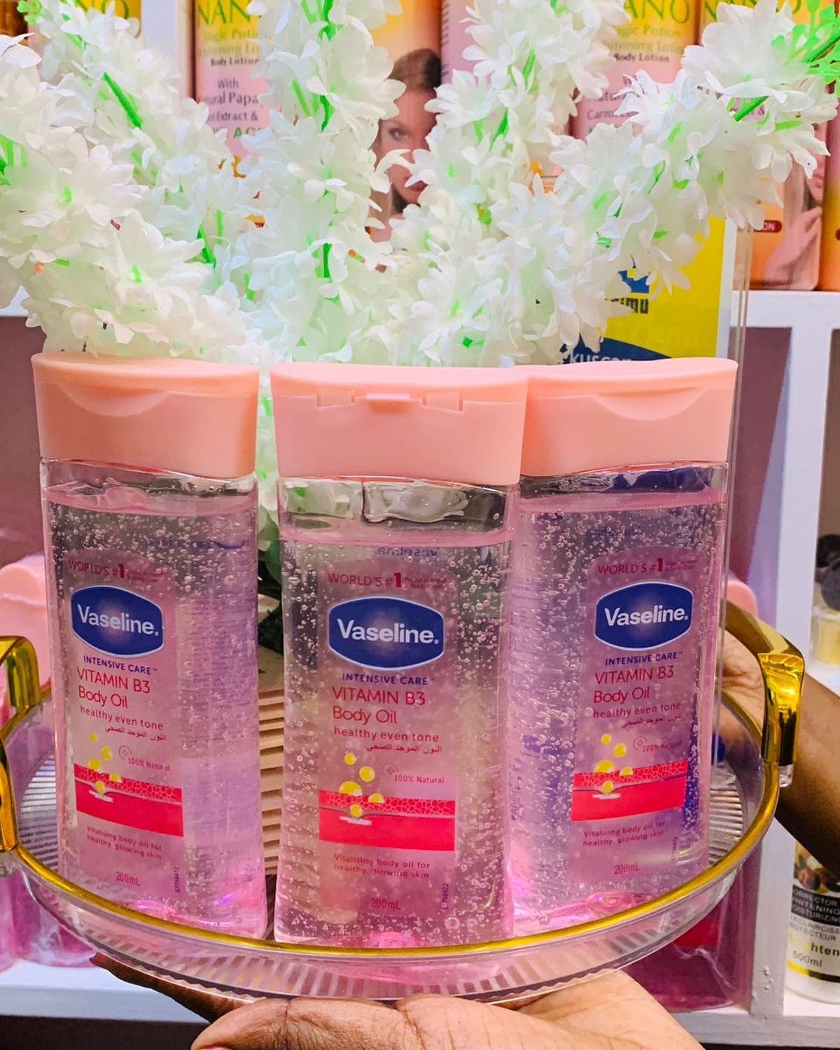 3 Pack Vaseline VITAMIN B3 Intensive Care Body Oil Glowing Skin 3 As Picture Count Body Gel Oil Body Oil Made with 100% Pure Cocoa Butter + Replenishing Oils 6.8oz