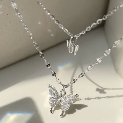 Double-layer Butterfly Necklace Female Necklace Niche Temperament Simple New Style Advanced Design Titanium Steel Does Not Fade