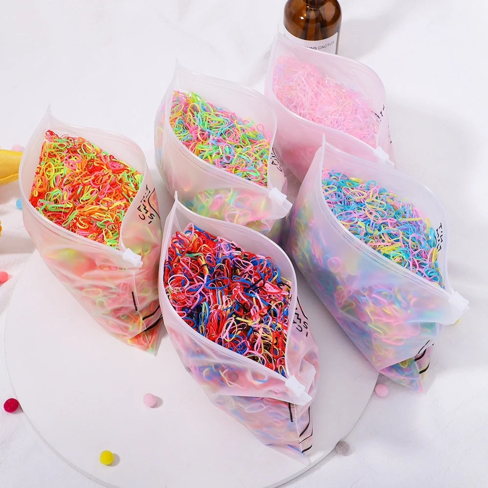 1000pcs Girls Colourful Disposable Rubber Band Elastic Hair Bands Headband Children Ponytail Holder Bands Kids Hair Accessories