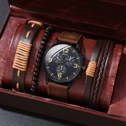 4 Pcs/ Set Men Watches Luxury Fashion Design Leather Watch Luxury Bracelet Set Fashion Business Casul Brown Leather Quartz Wrist Watches For Men Gift Set high quility best price on sale