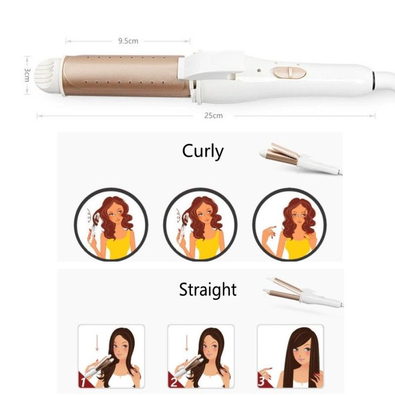 2 In 1 Curling Iron Hair Straightener+Hair Comb+UK Standard Plug