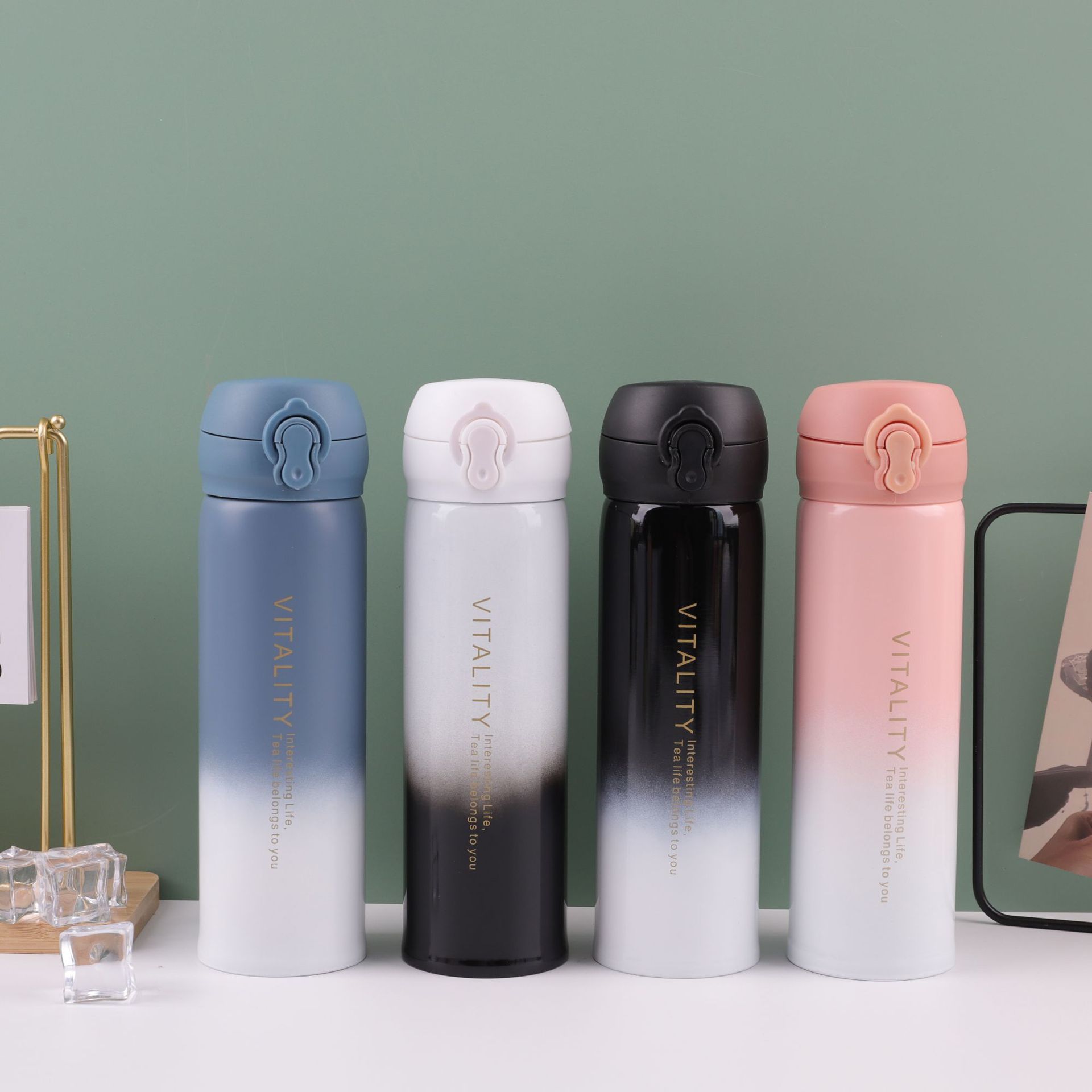 Gradient Color Water Bottle Thermos Cup Water Bottle Stainless Steel Thermos Bottle Outdoor Vacuum Flask Insulated Cup Gift