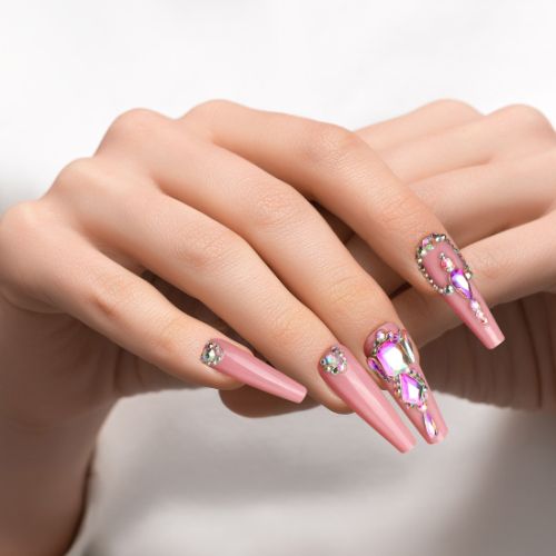 312pcs Long Press on Nails, 10 Sizes Full Cover Coffin Fake Nails with Rhinestones