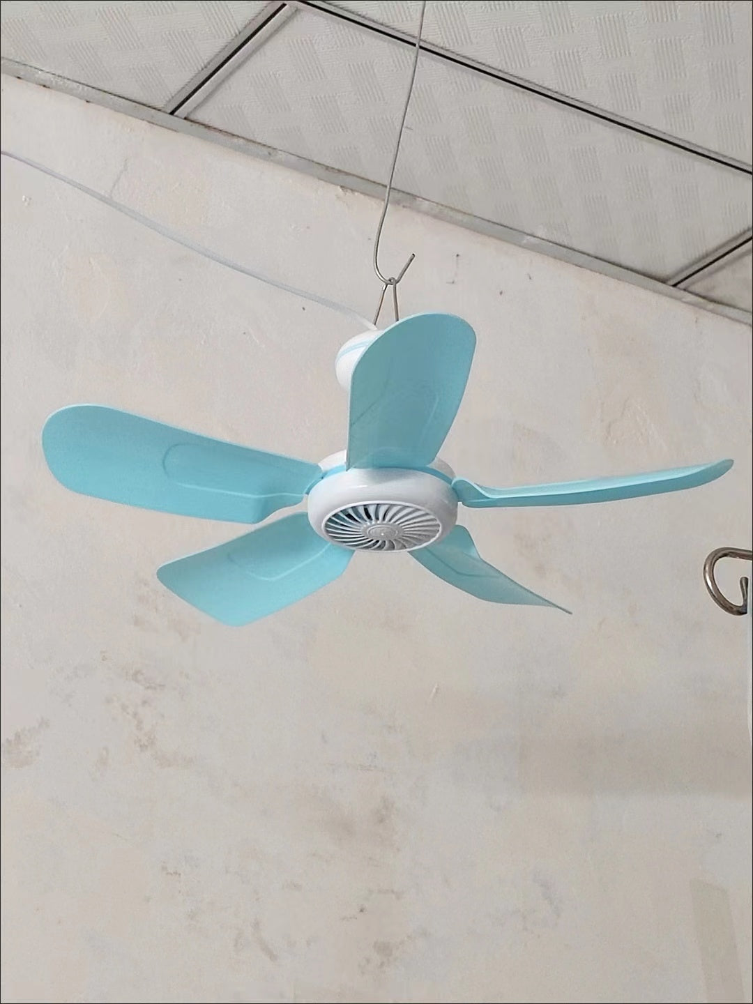 5Blades Quiet Small DC Ceiling Fan Hanging Fan for Camping Cruise RV Tent Gazebo Bed Dormitory Home Room Ceiling Fan Portable Canopy Fan with ON/OFF switch