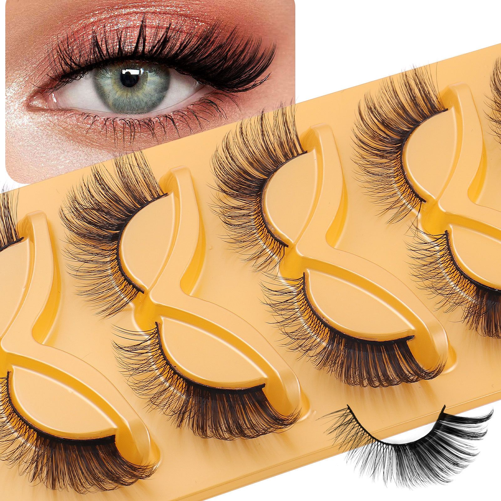 New 5-Pair Set of False Eyelashes, Thick and Curly, Simulating Women's Natural Cat Eyelash