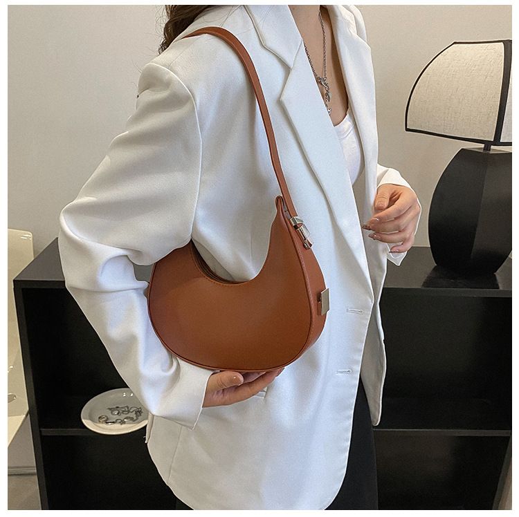 New Solid Color Half-moon Bags Women Fashion Shoulder Bags Luxury PU Leather Handbags Underarm Bag Advanced Brand Purse Gift
