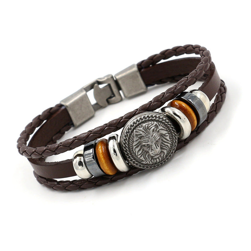 New men's bracelet Vintage lion head rivet leather bracelet Personality simple lovers bracelet bracelet