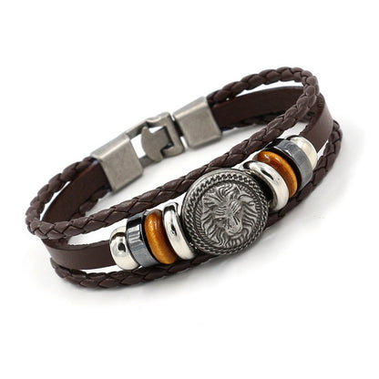 New men's bracelet Vintage lion head rivet leather bracelet Personality simple lovers bracelet bracelet