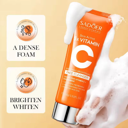 Sadoer 3 in 1 Skin Active 5 X Vitamin C Cleanser + Serum + Cream, The Trio Combination Guarantees Deep Hydration and Skin Water Locking, Brightening the Skin Tone, Nourish The Skin, Whiten Black Spot