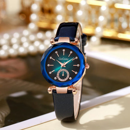 New Style Fashion Ladies Watch Female Rhinestone Seven Beads Simple Leather Belt Niche Student Party High-End Quartz Watch