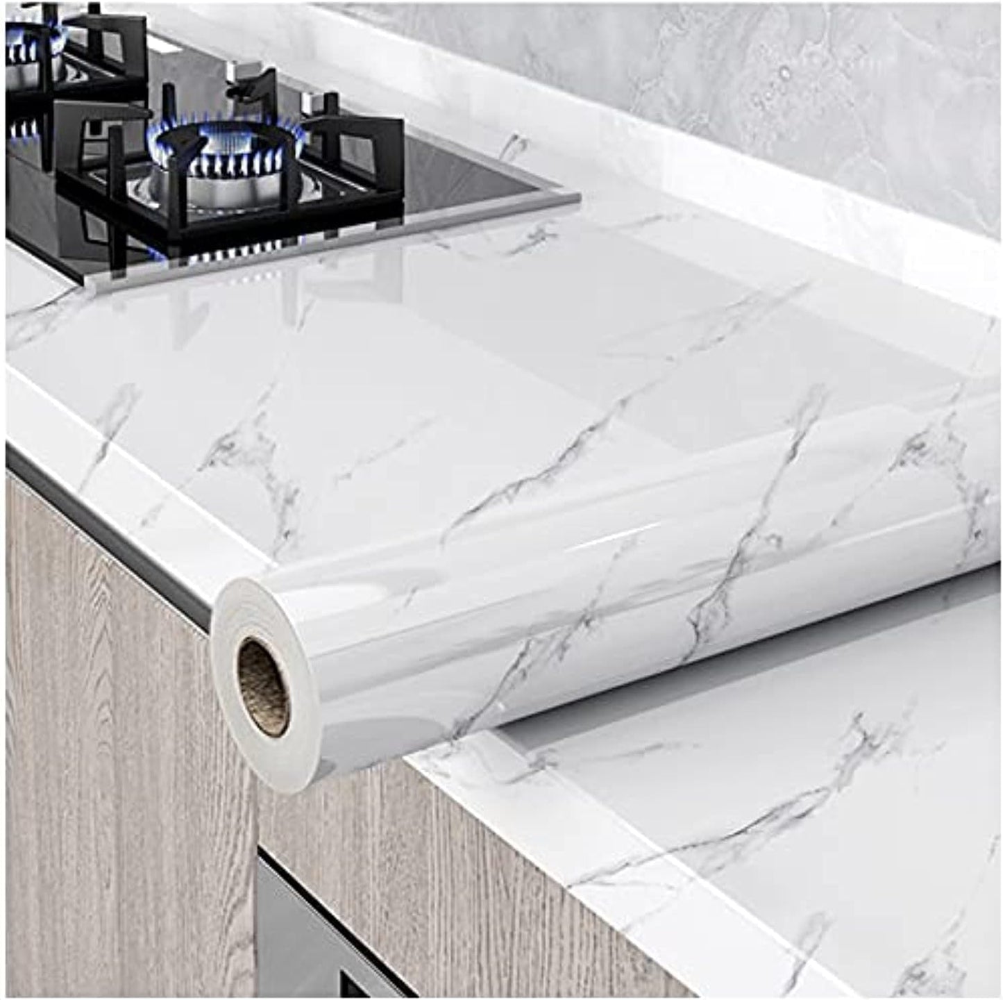 60cm*5M Glossy Marble Wallpaper Granite Peel and Stick Self Adhesive Removable Waterproof Countertop Paper for Cabinet Furniture Kitchen Viny Film