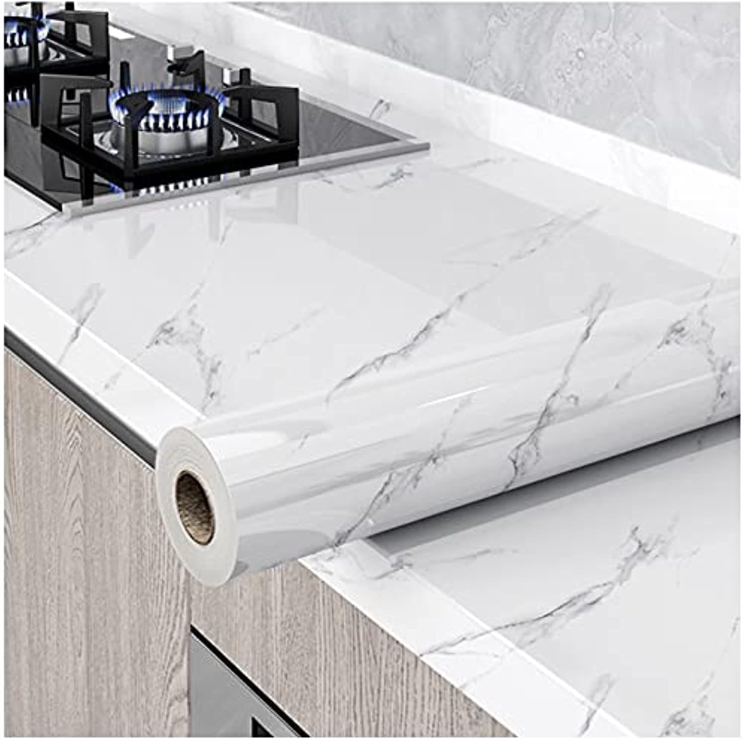 60cm*5M Glossy Marble Wallpaper Granite Peel and Stick Self Adhesive Removable Waterproof Countertop Paper for Cabinet Furniture Kitchen Viny Film