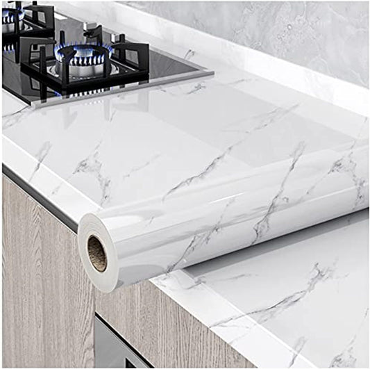 60cm*5M Glossy Marble Wallpaper Granite Peel and Stick Self Adhesive Removable Waterproof Countertop Paper for Cabinet Furniture Kitchen Viny Film