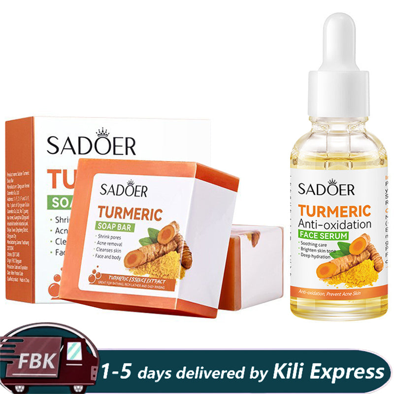 2 in 1, Tumeric Serum + Tumeric Soap, Turmeric Serum and Turmeric Soap, Cleans Dirt and Oil Residual, (can Combine with Vitamin C) Clears Pores, Shrinks Pore,