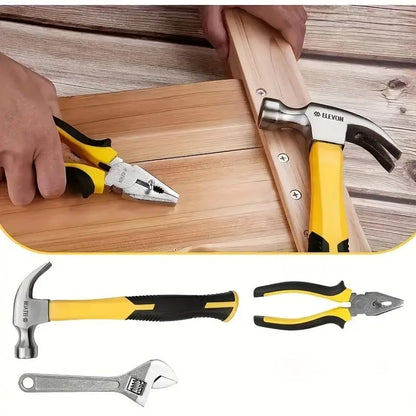 16-Piece Household Tool Set with Wire Crimpers and Iron Handles - Multifunctional Hand Tool Kit for Home Repair, Vehicle Maintenance & DIY Projects - Essential Hammer, Wrench & Screwdriver Combo