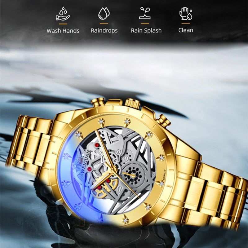 Luxury Fashion Watch Men Stainless Steel Strap Sports Business Fashion Casual Round Pointer Hollow Quartz Watches