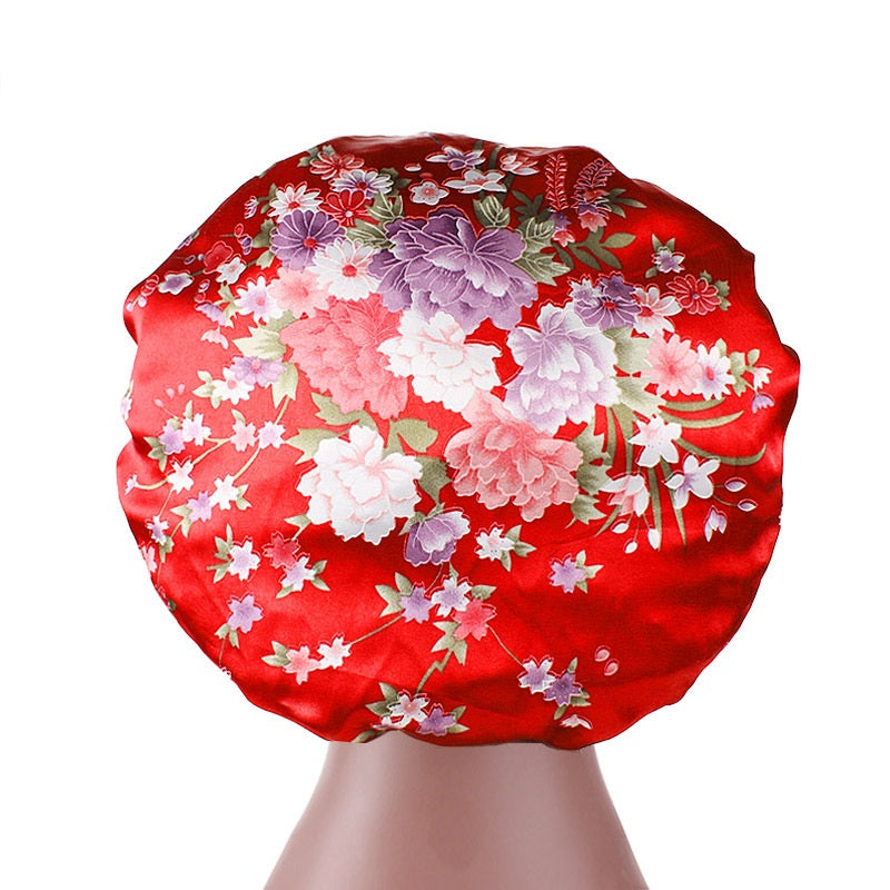 Satin Sleeping Bonnet Headscarf Hat Headwraps Women Curly Springy Hair Wrap Silk Shower Cap Head Scarf Headwear Night Sleep Hat Adjust Head Cover Styling Accessories Soft Elastic Band Wide-Brimmed