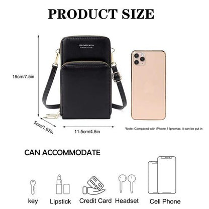 Ladies Mobile Phone Bag PU Wallet Crossbody Bag Black Purse Mini Bag