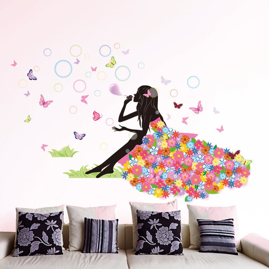 Wall Stickers Hot Selling Figurine Fairy Girl Vinyl DIY Butterflies Flowers Mural Decals Home Decor Home Decor Accents Cute Home Decoration