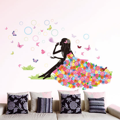 Wall Stickers Hot Selling Figurine Fairy Girl Vinyl DIY Butterflies Flowers Mural Decals Home Decor Home Decor Accents Cute Home Decoration