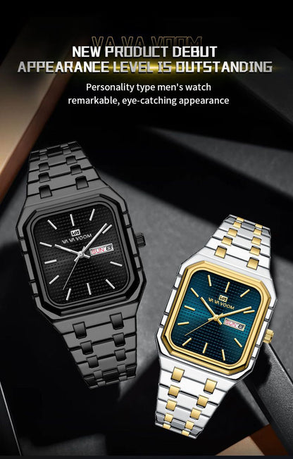 New Business Casual Men's Watch Waterproof Simple Fashion Luminous Square Gradient Gold Steel Belt Men's Brand Watch