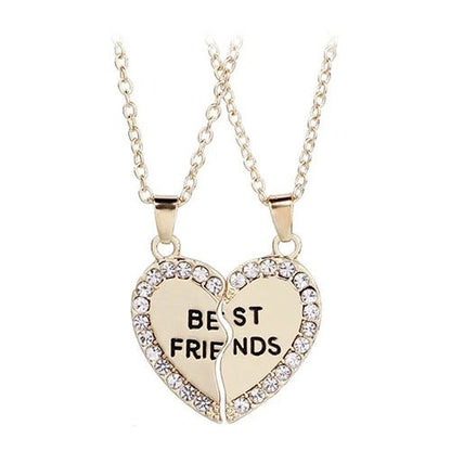 New Arrivals 2 Pcs/Set Best Friends Necklace Heart-shaped Zircon Inlaid Love Pendant Jewelry Beautiful Heart Pendant Alloy Diamond Necklace Collar Party Jewelry Accessories Gift