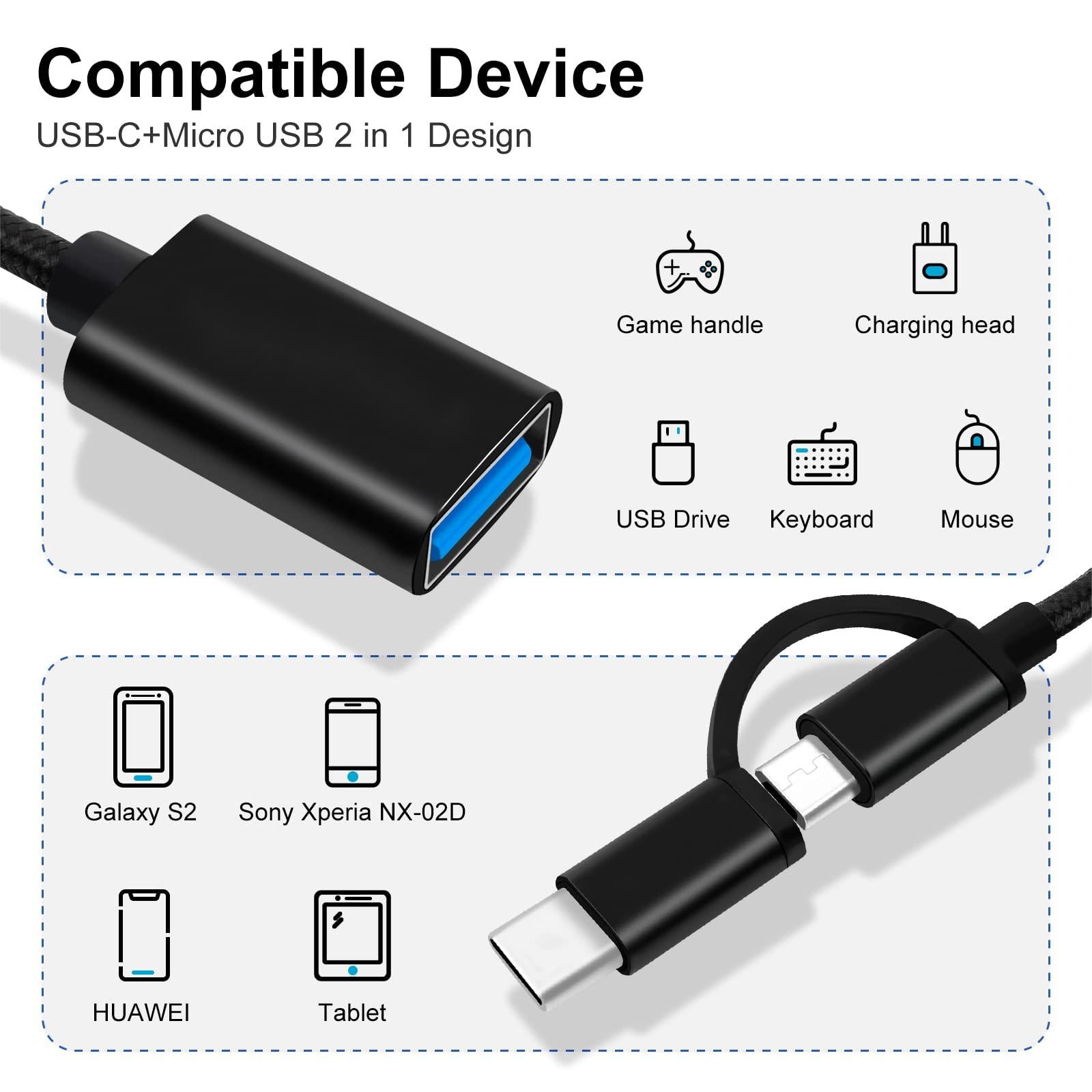 PAFEL 2 in 1 OTG USB Adapter micro usb &Type C to USB 3.0 Adapter USB Cable For Macbook pro Samsung Huawei Xiaomi USB Data Cable OTG 2 in 1 Black