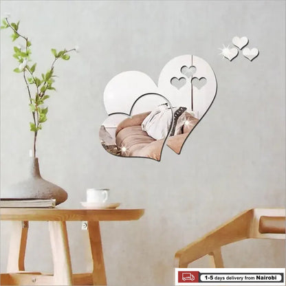 3D Heart-shaped Acrylic Wall Stickers Self-adhesive Mirror Stickers Decal Wall Arts