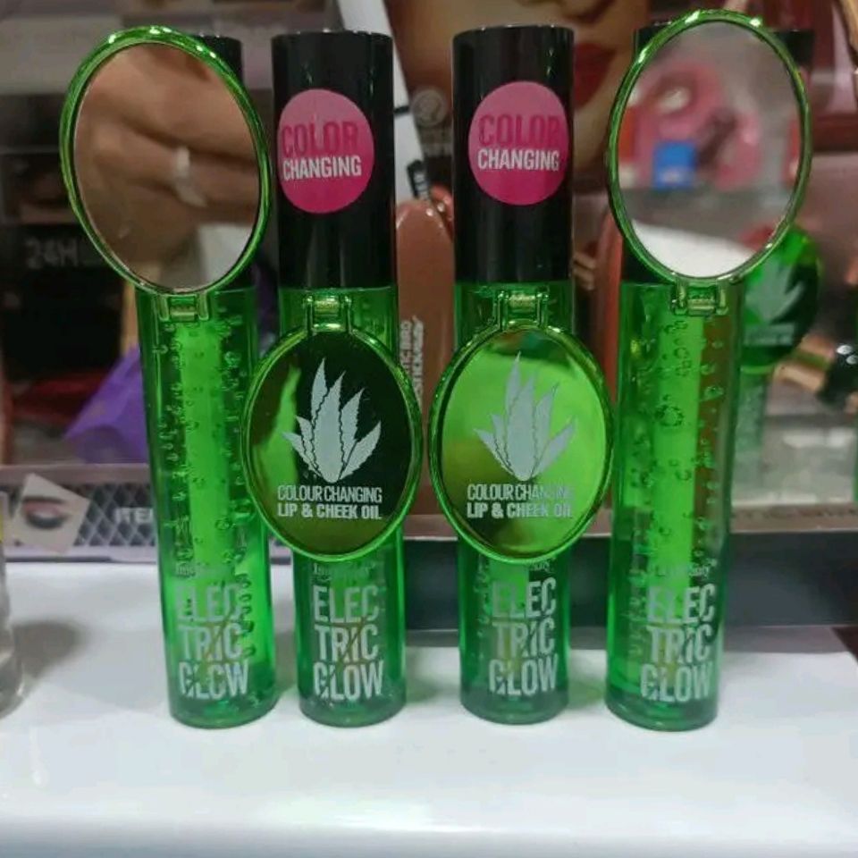 Electric Glow Colour Changing Lip & Cheek Oil with Mirror featuring Aloe Vera Magic Kiss Beauty Makeup Hydrating Plumping Lip Gloss Coat For Cute Makeup Lipsticks Clear Serum Fruit Lip Balm Oils