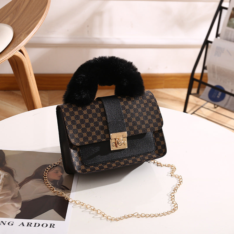 Tote Bags Women's Bag Autumn And Winter New Round Dot Small Square Bag Fashionable And Simple Diagonal Cross Bag Single Shoulder Bag Plush Handbag