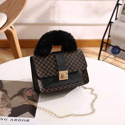 Tote Bags Women's Bag Autumn And Winter New Round Dot Small Square Bag Fashionable And Simple Diagonal Cross Bag Single Shoulder Bag Plush Handbag