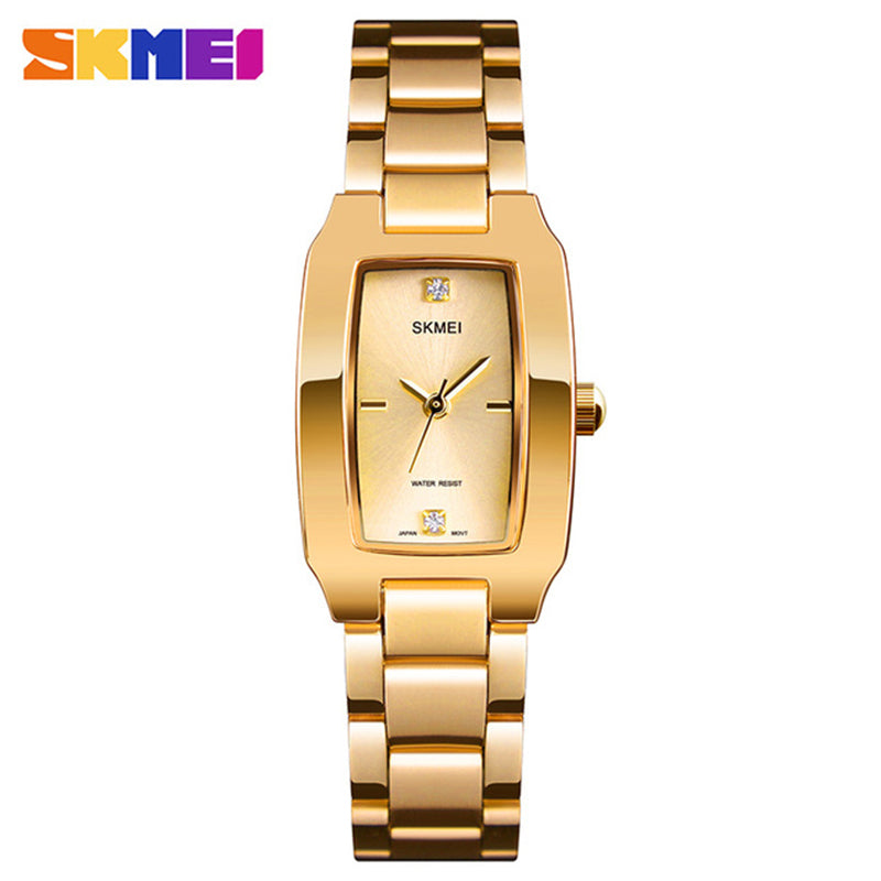 SKMEI Women Watch Rectangle Dial Elegant Quartz Japanese Lady Wristwatches Golden Stainless Steel Bracelet Watches