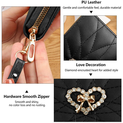 Classic Ladies Clutch Bag Mobile Phone Bag PU Black Long Wallet Card Holder