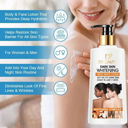 DR.DAVEY Fast Skin Whitening Body Lotion For Hand And Face,Moisturizing Body Cream Glows and Brightens Moisturizes and Hydrates Treats Acne and Spots Evens Skin Tone