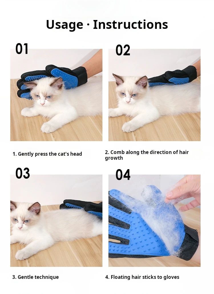 Pet Hair Removal Brush Cat and Dog Hair Removal Gloves Cat and Dog Floating Hair Bath Supplies Rubber Gloves Grooming Comb Pet Finger Cleaning Massage Tool Hair Removal Brush Pet Grooming Gloves