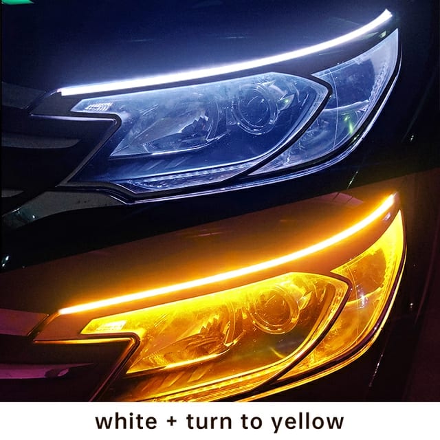 2pcs 30cm LED DRL Car Daytime Running Light Flexible Waterproof Strip Auto Headlights White Turn Signal Yellow Brake Flow Lights 12V