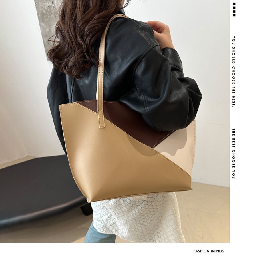 2 In 1 Ladies Handbags Pouch Bags Set Large Capacity Tote Bag Small Bag PU synthetic leather Color-Block Bag