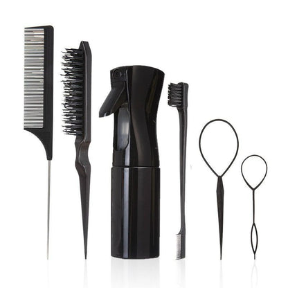6 PCS/Set Hair Brush Set Hairdressing Spray Bottle Kit Hair Braiding Loop Rat Tail Comb Teasing Hair Brush Edge Control Hair Brush Mist Sprayer Hair Styling Tools